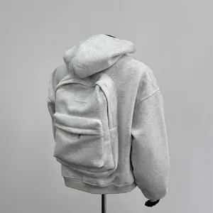 150kg Plus Size Men's Spring New Hooded Sweatshirt with Backpack Design Men's Top Gray(Sheets)
