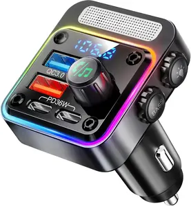 54W Bluetooth 5.3 Car Adapter with 4 Charging Ports PD 36W & QC3.0 18W Wireless FM Transmitter Deep Bass