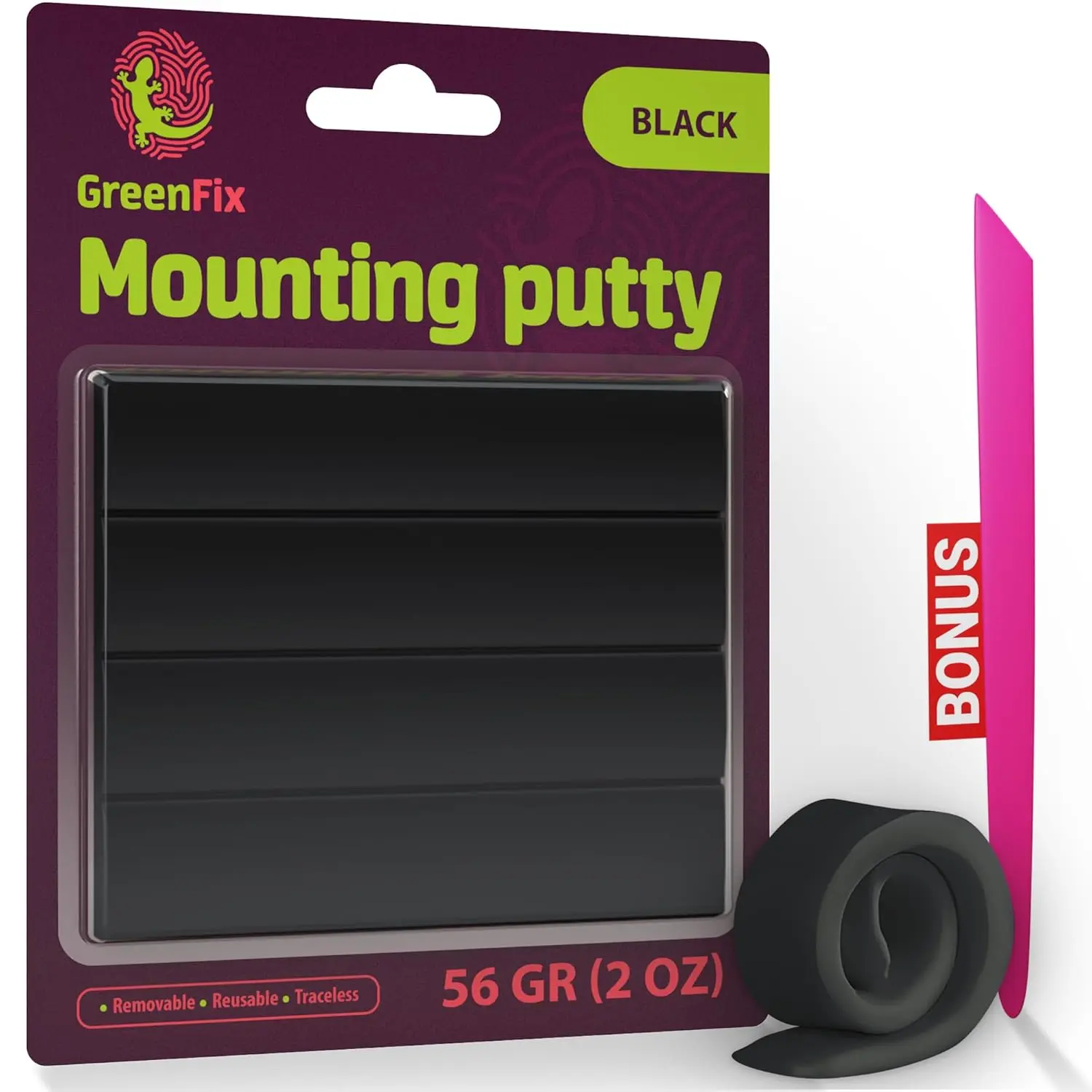 Black Removable Reusable Mounting Putty (56 Gr (2 Oz)), No-Damage Adhesive Sticky Tack for Wall Hanging Posters, Crafting, Collectibles