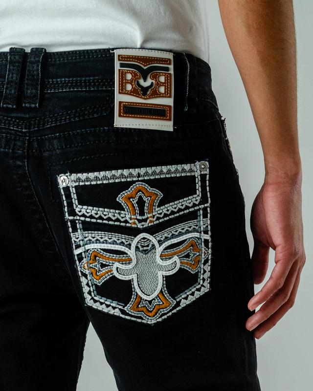 Western Bull Men's Straight-Cut Jeans Style A01 - Heavyweight Denim with Embroidered Pockets & Bold Stitching for Comfort & Durability