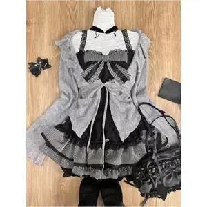 Japanese Kawaii 3 Piece Sets Lolita  Cardigan Coats + Mini Skirts + Corset Vest American Vintage Suits Autumn Even Party Chic