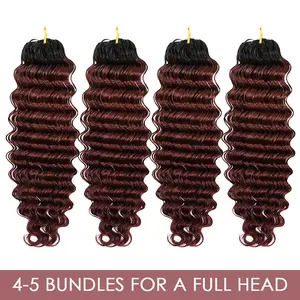 LWIGS Burgundy Color T#2/99J Crochet Human Hair Extensions Pre-Separated Deep Wave Feather Crochet Human Hair Bundles