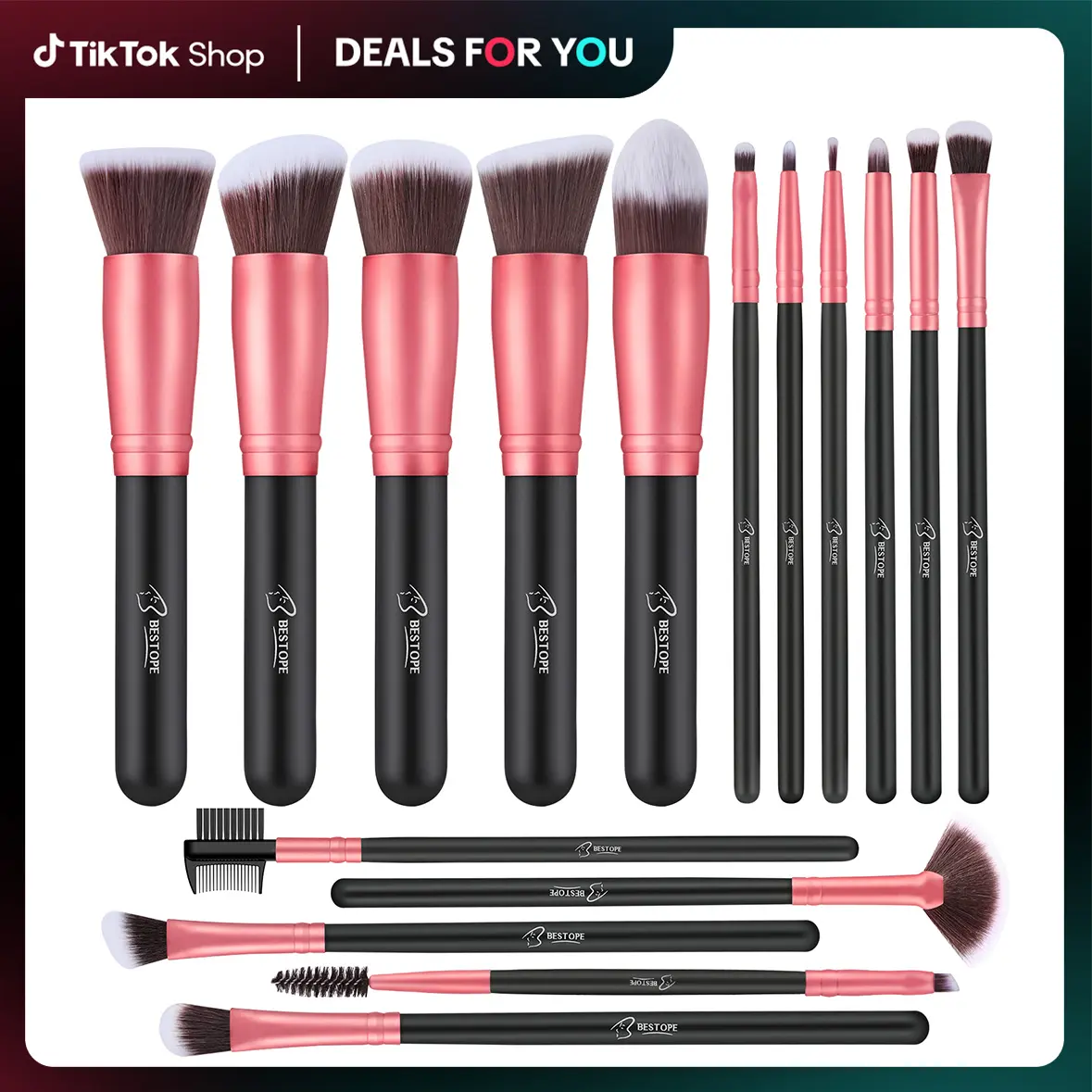 BESTOPE PRO Makeup Brush Set - 16 pcs Advanced Synthetic Foundation Concealer Eyeshadow Brushes Non-Slip Natural Wood Handle Portable Travel Tools Multi-Purpose Makeup makeup brush set
