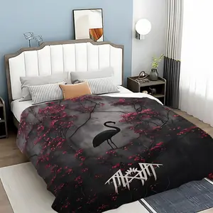 Mushroom & Flamingo Pattern Blanket, Soft Warm Throw Blanket, Bedding Supplies for Home Office Travel, Bedroom Refresh Decor