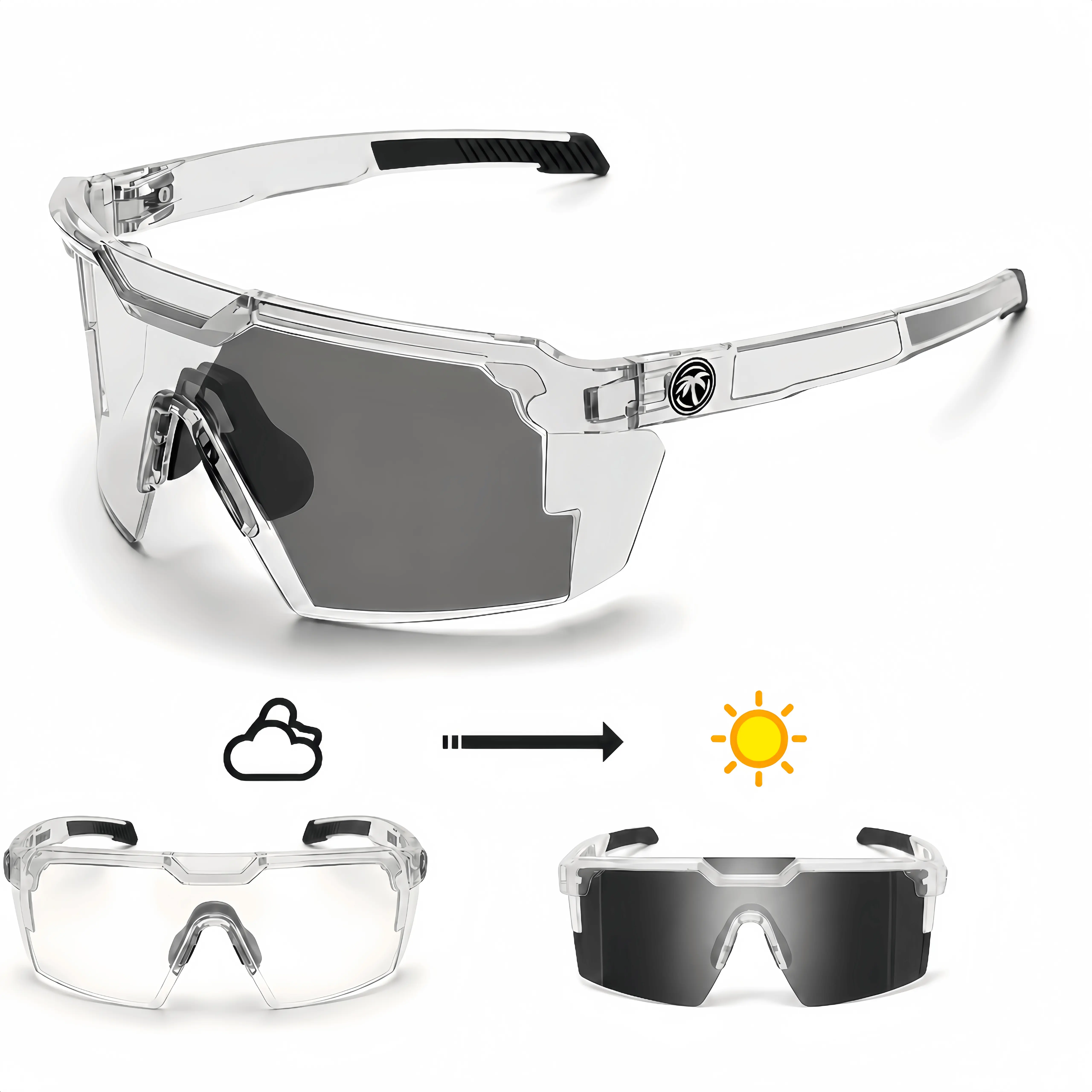 New High-Quality Photochromic Sunglasses — Square Single-Lens Design, Unisex Cycling Shades, UV400 Protection, Z87+ certification and anti-fog function.