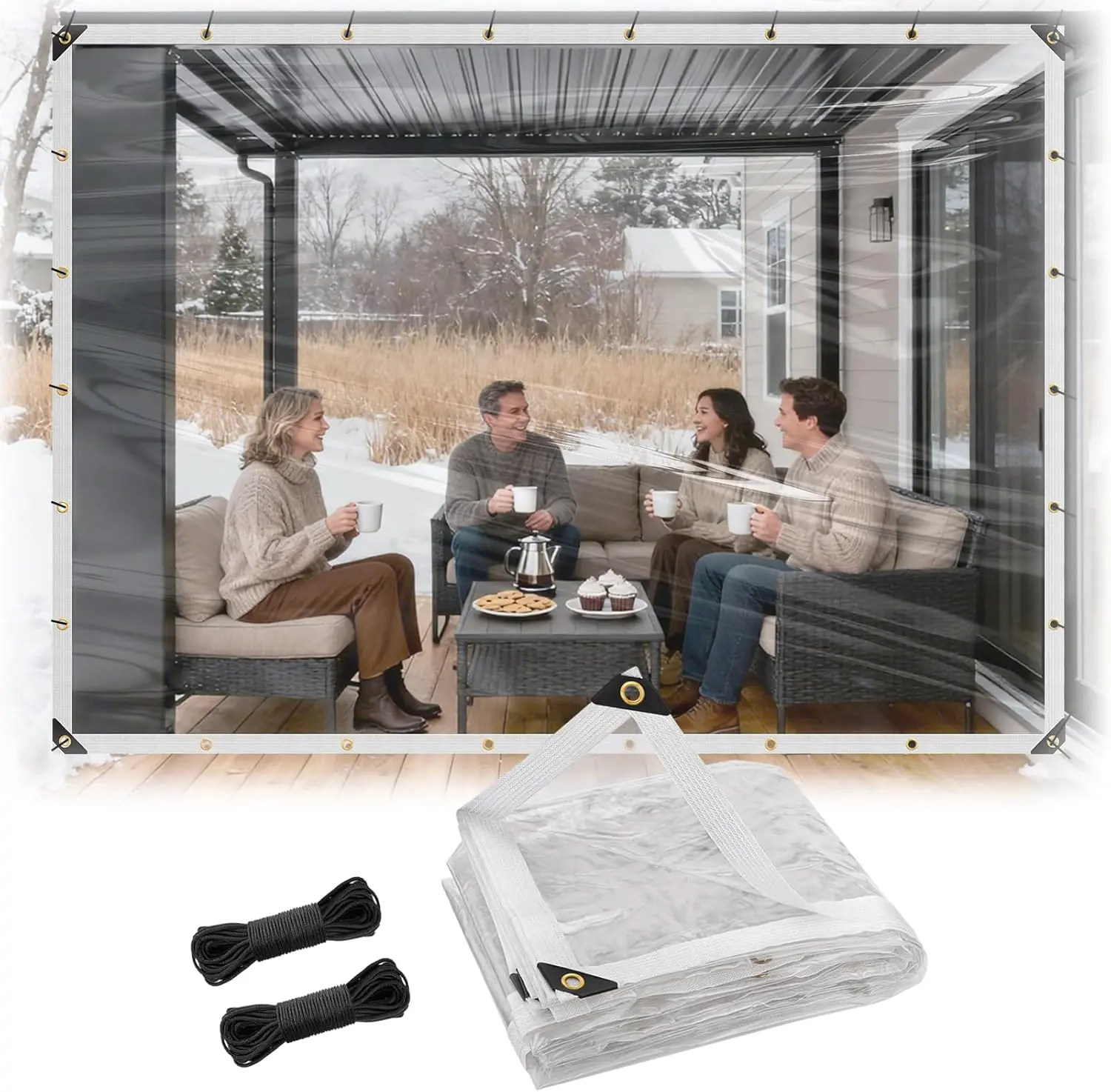13×10 ft transparent waterproof tarpaulin, heavy-duty waterproof, suitable for courtyard winter frost protection — tear-resistant, snowproof, windproof clear plastic tarpaulin with grommets, ideal for winter gardens, courtyards, fences, and chicken coops
