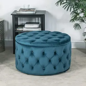Adeco Modern 28 Inch Round Storage Ottomans Chair, Button Tufted Upholstered Ottoman Footstool with Storage for Living Room Bedroom