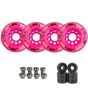 Labeda Whips Roller Hockey Wheels - Pink Soft 76mm - 4-Pack with Evo Spacers and Hybrid Ceramic Bearings