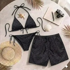 Couple Beach Set 2026 – Black Leopard Bikini & Matching Swim Shorts