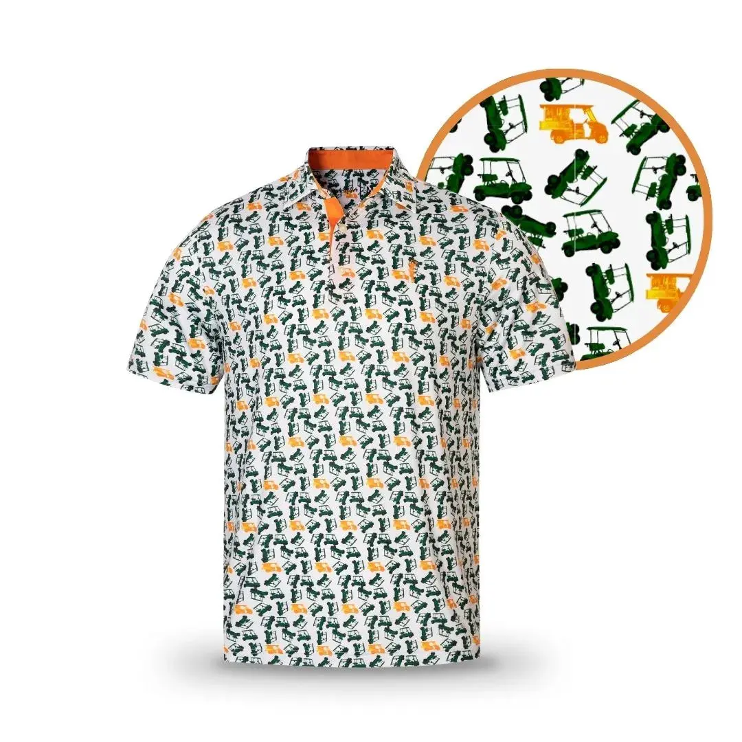 The Bevy Collared Shirt with Orange Collar, Black and Orange Print, Short Sleeves, Casual Style for Men