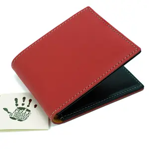 PEGAI Malcolm Italian Veg-Tan Leather Wallet Red & Black Handcrafted in Spain with Six Card Slots & Ibiza Orange Lining
