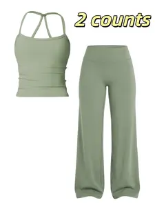 Women's Sportswear Two-Piece Set High-Waisted Straight-Leg Pants Yoga Quick-Dry Tight-Fit Fitness Casual Sports Wear Stretchy Suit Set