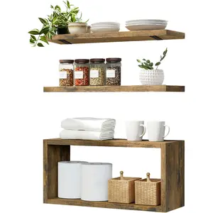 Wall Mounted Floating Shelf 3 Piece Set Brown for Bedroom Living Room Kitchen Staircase Bathroom Above Toilet Wall Decoration Book Storage