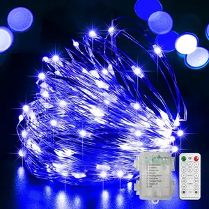 100 LED Blue Fairy Lights  Operated, Mini   Copper Wire Starry String Lights,Light Length 32.5Ft, Multi Functions & Timer, with Remote Indoor/Outdoor use
