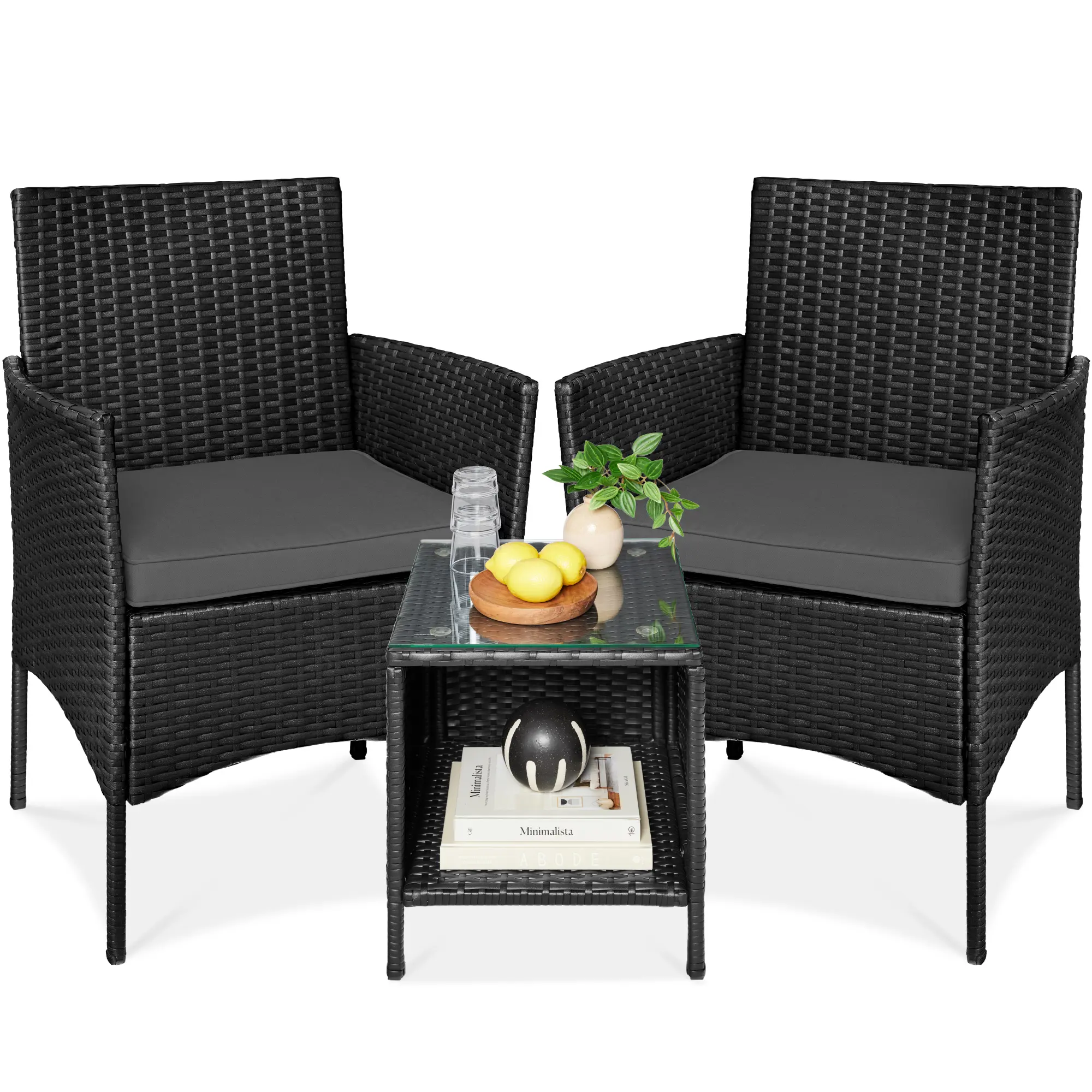 Best Choice Products 3-Piece Outdoor Wicker Conversation Patio Bistro Set, w/ 2 Chairs, Table