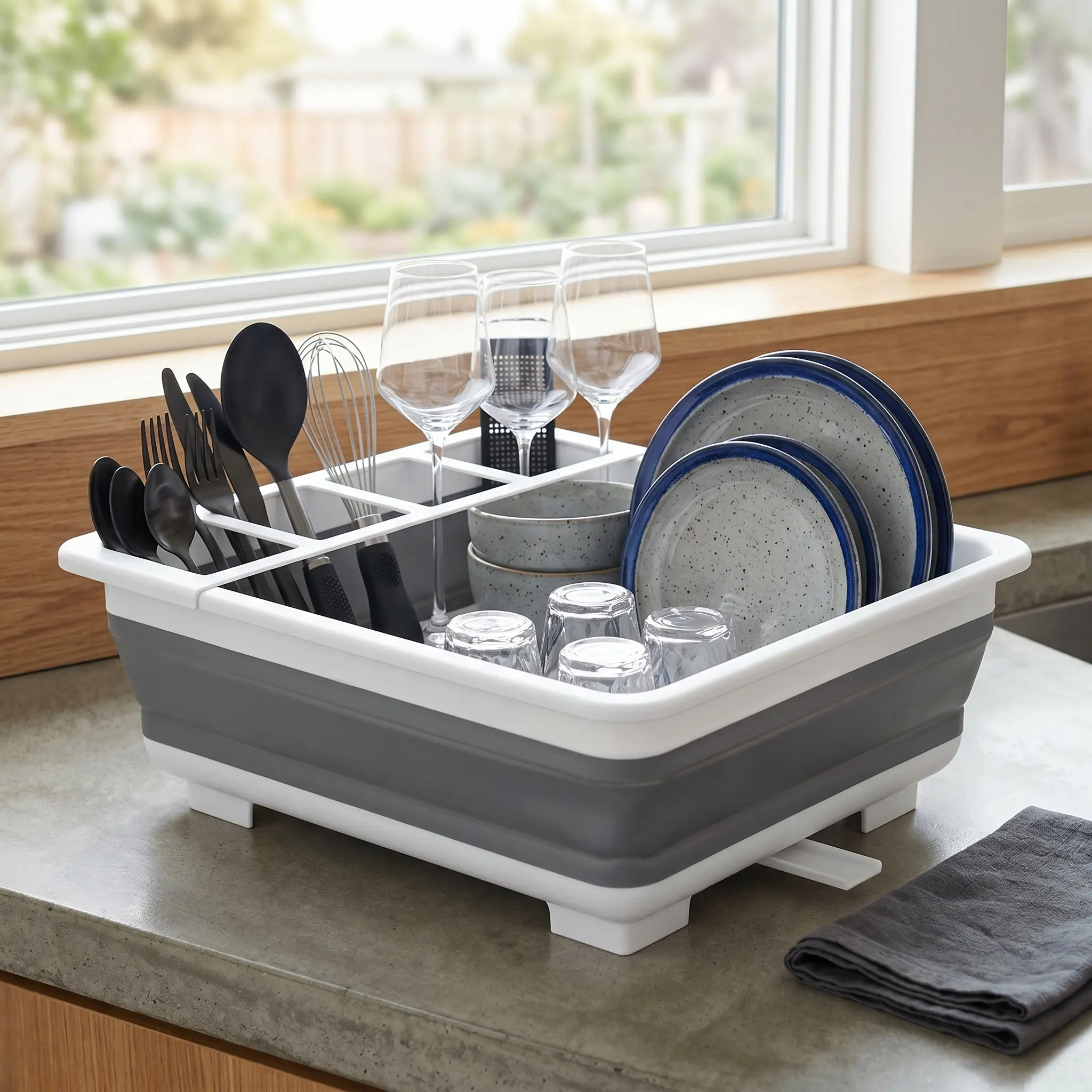 Collapsible Dish Drying Rack Portable Kitchen Dish Drainer Organizer for RV Camper Travel Trailer