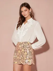 Women's Floral Embroidery Sequin Skirt, Elegant Fashion Mini Skirt for Party Club Dating, Ladies Bottoms for All Seasons, Street Fashion Skirt