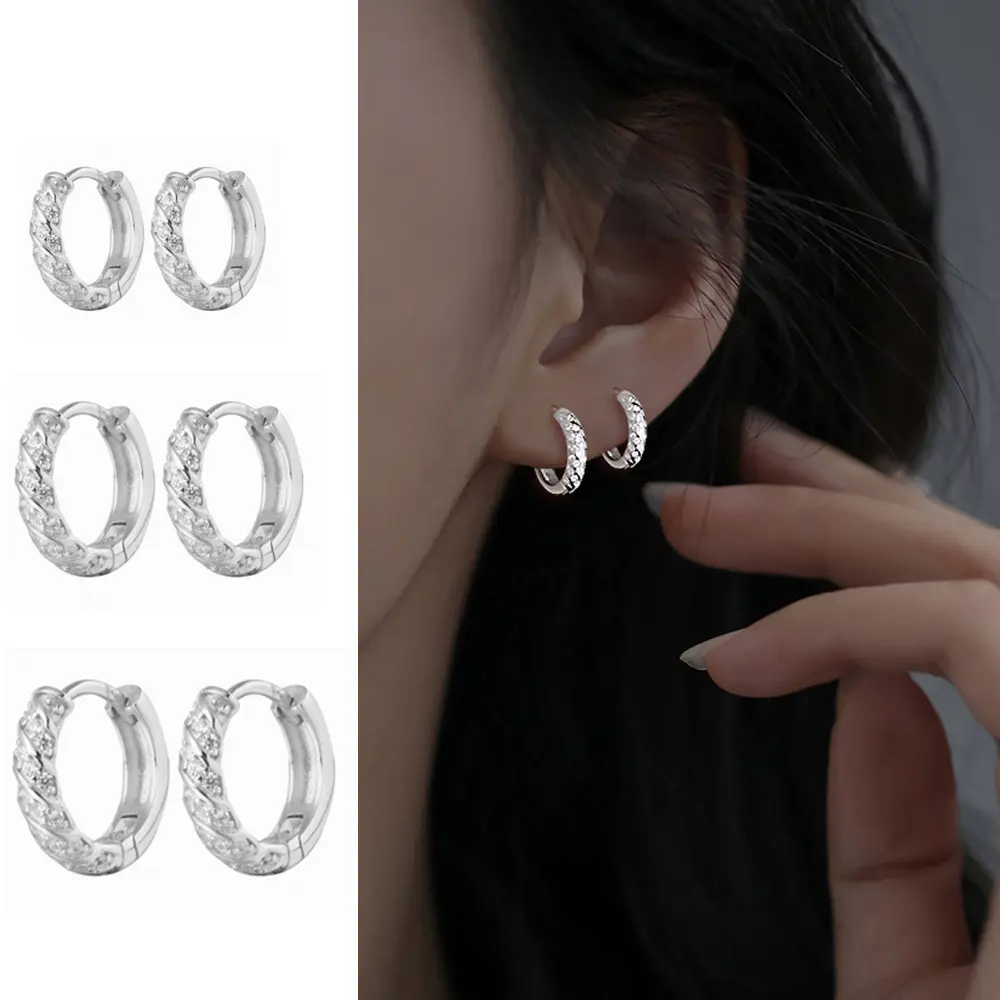 Unisex Classic Copper Stud Earrings Set with Metal Coating - 6mm+8mm+10mm (3 Pairs), 10mm White Gold Rotating 3A Round Zircons Small Ear Loops for Adults, Choking Hazard Small Parts, Daily, Ear Buckle, 10Mm Earrings, Casual Wear