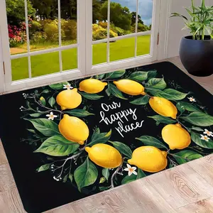 Lemon Leaf Pattern Print Rectangular Outdoor Door Mat, Rubber Decorative Floor Mat, Indoor/Outdoor Entrance Doormat, Suitable for Entryway, Living Room, Bedroom, Kitchen, Dining Room, Bathroom, Balcony, Home Decor Mat Laundry Room Mat