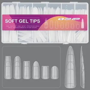 Nail Tip Extensions Extra Long Stiletto Press on with Auxiliary Positioning Line 240pcs - 12sizes