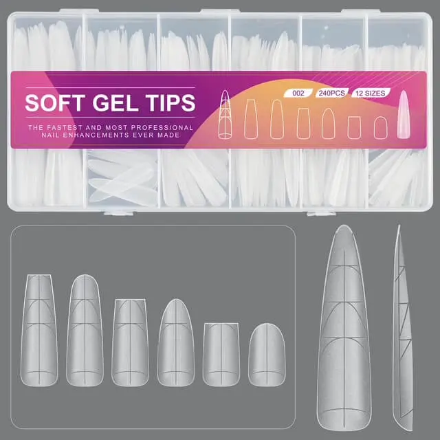 Nail Tip Extensions Extra Long Stiletto Press on with Auxiliary Positioning Line 240pcs - 12sizes