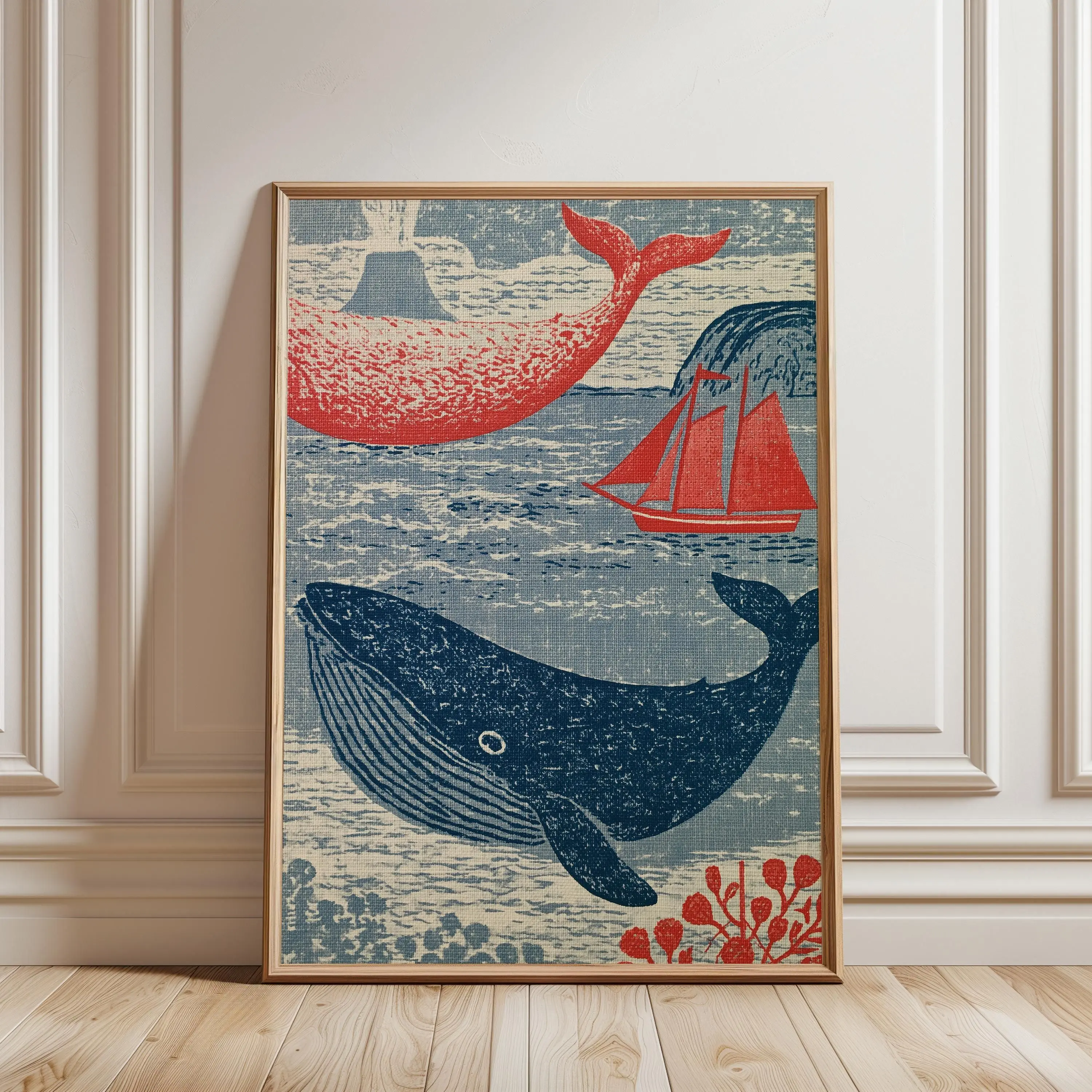 [SALE UP TO 40%] [Unframed] Vintage Whale Poster, Nautical Ocean Wall Art, Coastal Marine Illustration Print Decor
