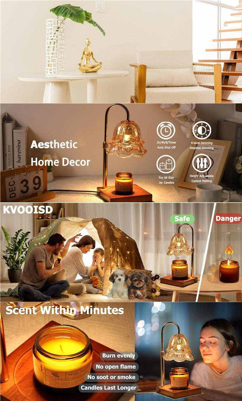 Mother's Day gift Gold Floral Candle Warmer Lamp with Timer & Height Adjustable Base, Flameless Fragrance Lamp for Bedroom & Home Decor