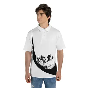 Felix Polo Shirt - White Textured Pique Knit Fabric with Sublimation Print - Medium Weight Quick-Dry Moisture-Wicking - Sizes S-5XL Sublimation Casual Menswear Top Menswear Sleeve Shortsleeve