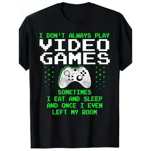 Men's Big & Tall Retro Gaming T-Shirt - Funny "I Don't Always Play Video Games" Slogan & Controller/PC LAN Party Graphics, Breathable Crew Neck Casual Gamer Apparel Suitable for Gamers, Year-Round Wear, Gift for Male Gamers, PLUS SIZE