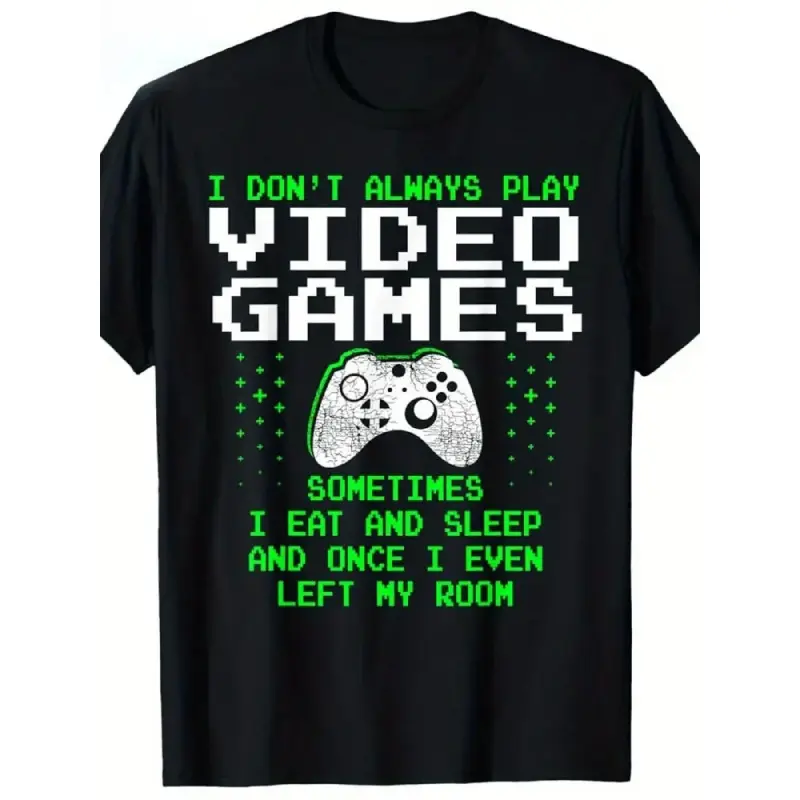 Men's Big & Tall Retro Gaming T-Shirt - Funny "I Don't Always Play Video Games" Slogan & Controller/PC LAN Party Graphics, Breathable Crew Neck Casual Gamer Apparel Suitable for Gamers, Year-Round Wear, Gift for Male Gamers, PLUS SIZE