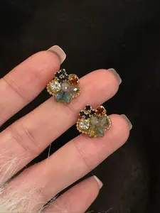 Vintage Colorful Zircon Flower Earrings, Stud Earrings Jewelry, Elegant Women's Daily Party Jewelry, Versatile Personalized Design Gift, Elegant Minimalist Earrings, High Quality Earrings