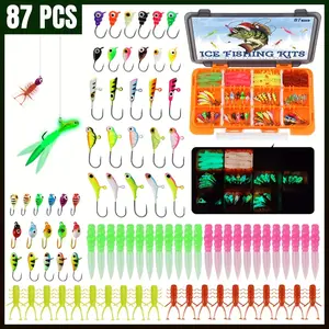 87-piece Set Ice Fishing Kit Night Light Includes Lead Head Hooks Soft Plastic Bait Fishing Lure Set with Box for Winter Bass Fishing Perfect Christmas Gift for Enthusiasts