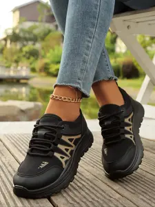 Women's Fashionable Letter Pattern Lace Up Low Top Sneakers, Casual Breathable Comfortable Sports Running Shoes, All-match Round Toe Chunky Sneakers for Daily Wear
