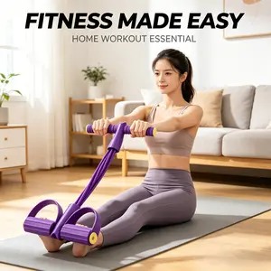 Home Gym Essential: Full-Body Resistance Trainer, 4-Tube Foot Pedal Pull Rope for Yoga, Pilates & Core Workout, Portable Fitness Equipment for All Levels