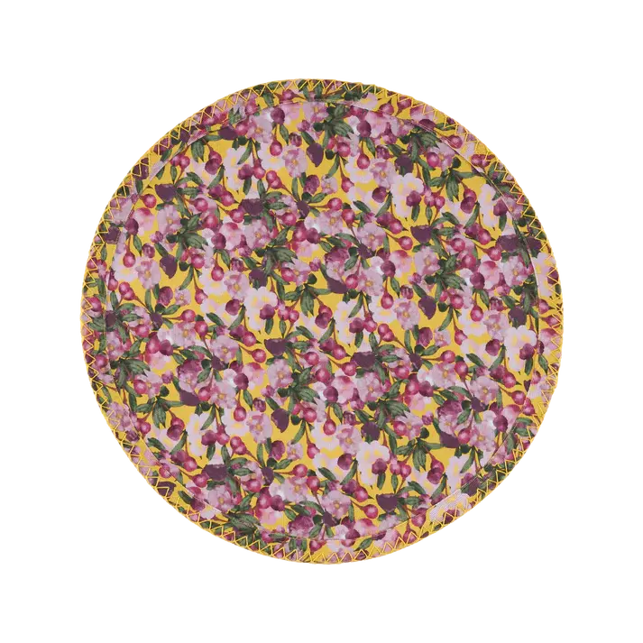 Set of Six Round Placemats in Romace is Dead Yellow, from, Sophie Williamson Design
