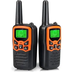 Walkie Talkies, Long Range Walkie Talkies for Adults with 22 FRS Channels, Family Walkie Talkie with LED Flashlight VOX LCD Display for Hiking Camping Trip (Orange 2 Pack)