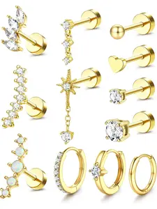 20G Helix Piercing Jewelry Flat back Cartilage Earrings for Women Hypoallergenic Steel Gold Cartilage Hoop Earring Set Daith Tragus Conch Flat Back Stud Earrings Swirly Conch Jewelry