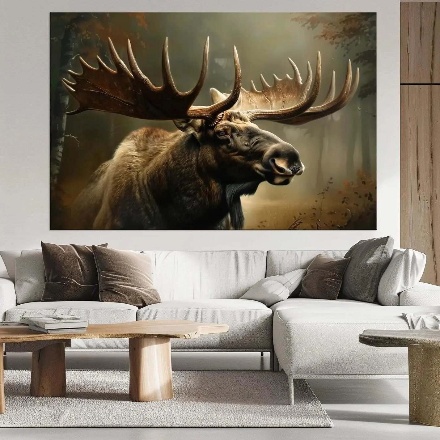 Majestic Moose Canvas Wall Art | Large Wildlife Animal Painting Print for Living Room & Office Decor