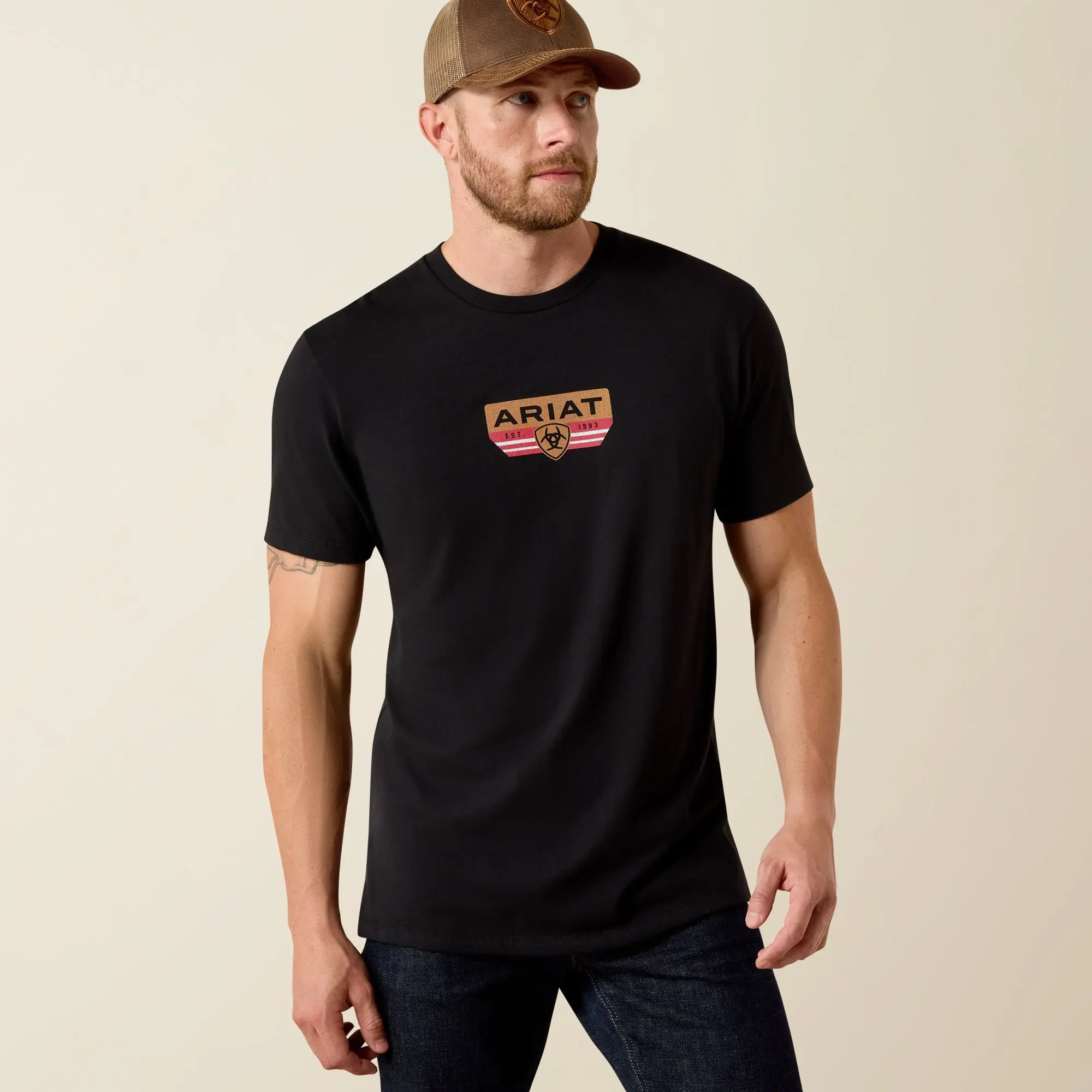 Ariat Men's Highland Sundowner Crew Neck Short Sleeve Graphic T-Shirt - Black, Casual Relaxed Fit, Breathable Fabric, Back Graphic, Logo Accents, Mountain Print, Western Casual, Pair with Jeans, Outdoors, Large, Top, Menswear, Shortsleeve, Round Neck, Sof