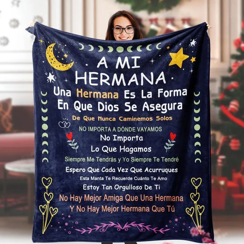 1pc Vintage Spanish Sister Flannel Flannel Throw Blanket - A Mi Hermana Message, Tear-Resistant, All-Season Soft Knit Flannel, Cozy Gift for Birthday, Graduation, or Christmas