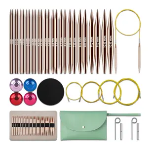 13 Pairs Knitting Needles Set Interchangeable Aluminum Circular Knitting Needles Set Premium Aluminum Needles & Accessories Sewing supplies (Rose Gold) - Home Improvement.