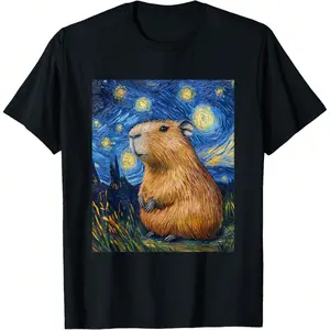 Capybara - Van Gogh Style - Starry Night - Funny Graphic T-Shirt