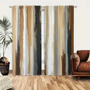 2pcs Window Curtains, Home Decoration Curtain, Abstract painting with vertical stripes of brown, tan, beige, white, black, and gray. Visible brushstrokes create a textured, streaky effect.Window Drapes for Bedroom Living Room, Rod Pocket Window Treatment