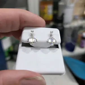 Sterling Silver 925 Moissanite Emerald Dangle Drop Earrings 1.00ctw