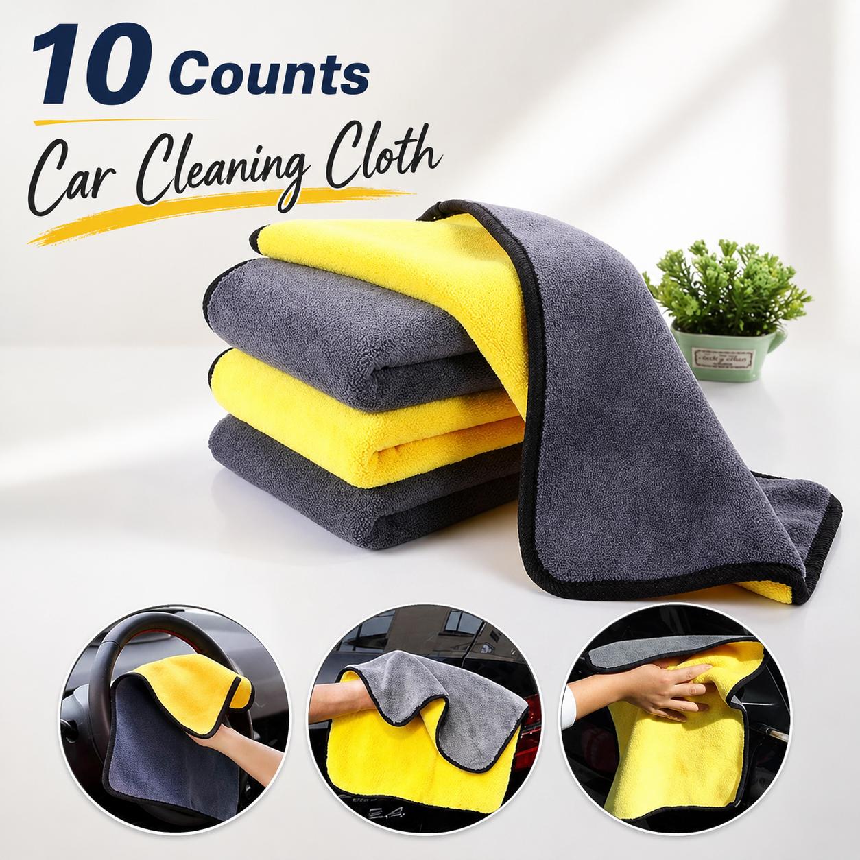 10 Counts Super Thick Double-Sided Car Cleaning Micro Fiber Towel, for Car Body Seat Dashboard Glass Interior Care, Multifunctional Auto Wash Cloth, High Water Absorption Lint-Free Soft Drying Polishing Towel