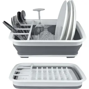 Plastic collapsible dish drying rack foldable dinnerware drainer organizer for storagekitchen