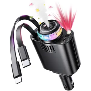 Smart Portable Car Air Freshener with StarlightDiffuser ,Intelligent Sensing & Atmosphere Lighting -Retractable Car Charger & Aromatherapy Diffuser ,PerfectGift for Men