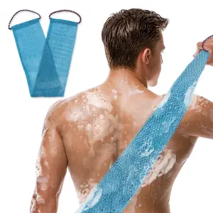 African Exfoliating Shower Sponge Net with Drawstring, Deep Cleansing Body Scrub for Back and Shower, Reusable Softening Net