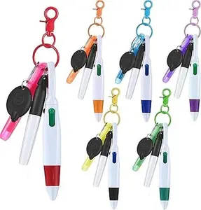 30 Pcs Retractable Shuttle Pen Clip with Mini Highlighter Nurse Badge Pen Neon Marker LED Keychain Ring Clip