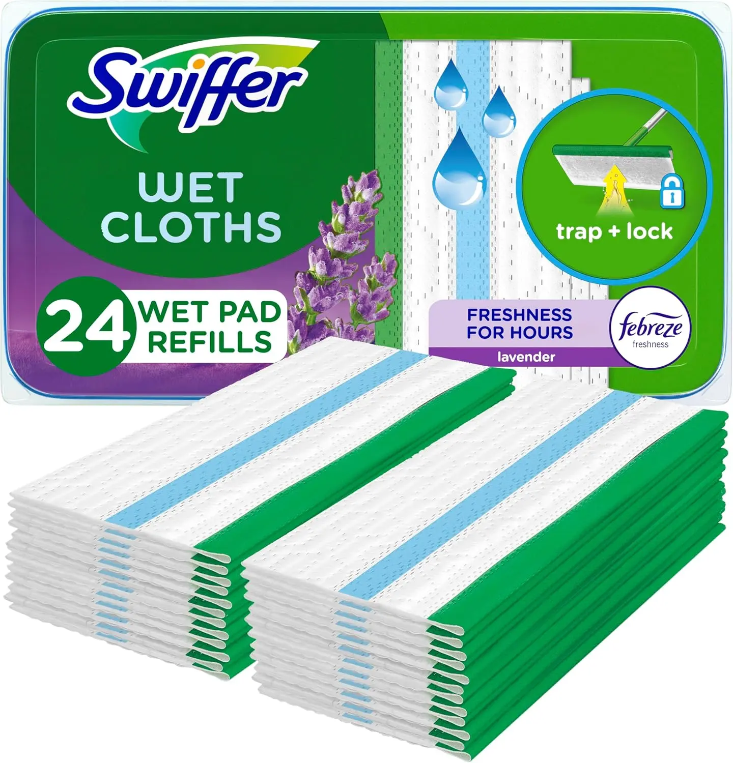 Swiffer Sweep + Mop Wet Cleaning Pads, Lavender, 24 Count, Multi-Surface Floor Wipes